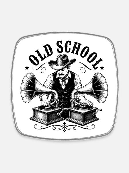 Old School DJ with Gramophone - Square fridge magnet - white