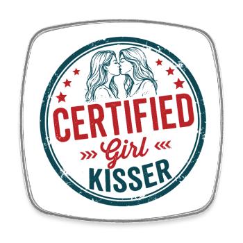 LGBTQ Pride Month - Lesbian Pride - Girl Kisser - Square fridge magnet - white - Front