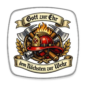 Gott zur Ehr Feuerwehremblem - Viereckiger Kühlschrankmagnet - Weiß - Vorne