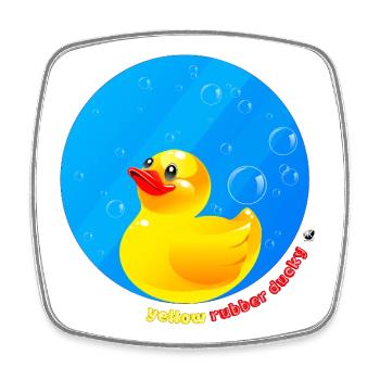 Illustration du canard en caoutchouc jaune en cercle - Magnet carré - blanc - Devant