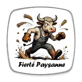Fierté Paysanne, vache en salopette et botte - Magnet carré - blanc - Devant