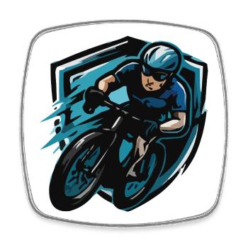 Blason de la bande dessinée Cycliste - Magnet carré - blanc - Devant