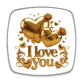 "Love" Golden Heart - Elegant Design - Square fridge magnet - white - Front