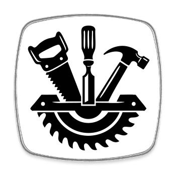 Outil de menuisier – Logo du charpentier - Magnet carré - blanc - Devant