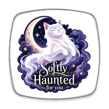 Sanft verfluchte weiße Mondkatze Gothic Celestial - Viereckiger Kühlschrankmagnet - Weiß - Vorne