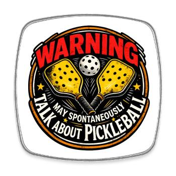 Avertissement : Badge de pickleball - Magnet carré - blanc - Devant