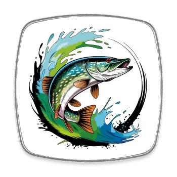 Pêche au brochet - Magnet carré - blanc - Devant