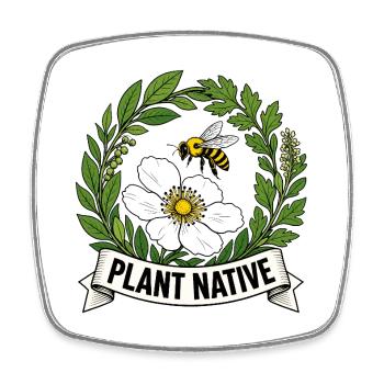 Plant Native Bee and Coneflower Pollinator Garden - Square fridge magnet - white - Front