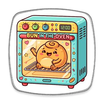 Pregnant woman in a bun in the oven – funny sw - Square fridge magnet - white - Front