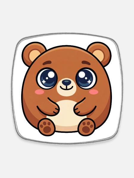 Cuddly bear with big sparkling eyes - Square fridge magnet - white