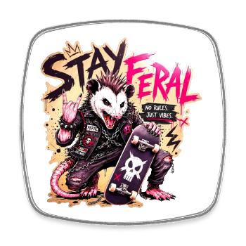 Stay_Feral_Punk_Possum_Skate_Design - Square fridge magnet - white - Front