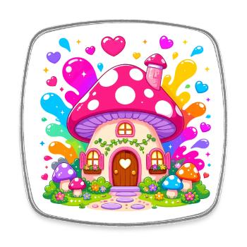 Colorful Mushroom House Magic - Square fridge magnet - white - Front