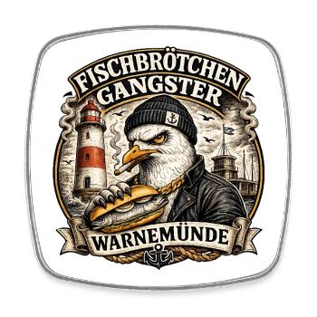 Fischbrötchen Gangster Warnemünde 2 - Viereckiger Kühlschrankmagnet - Weiß - Vorne