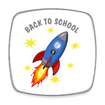 Rakete mit gelben Sternen – Back to School - Viereckiger Kühlschrankmagnet - Weiß - Vorne