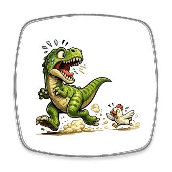 Comic-Raptor-Dinosaurier auf der Flucht vor einem Huhn - Viereckiger Kühlschrankmagnet - Weiß - Vorne