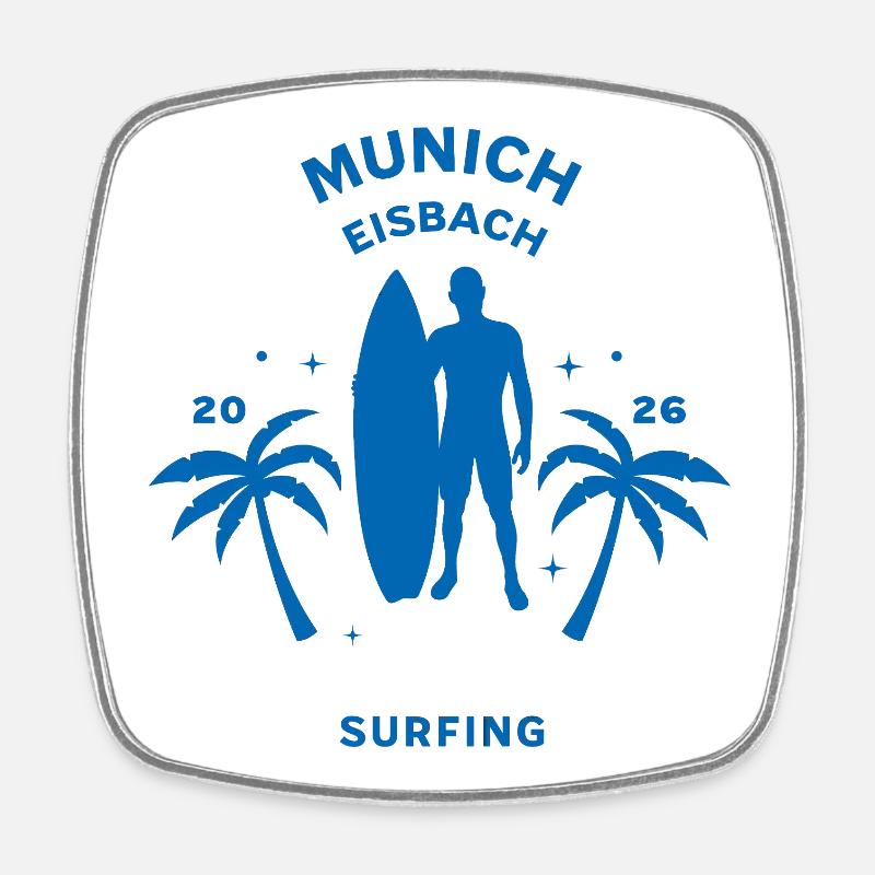 Munich Surfing 2026 Palm Trees Silhouette - Square fridge magnet - white