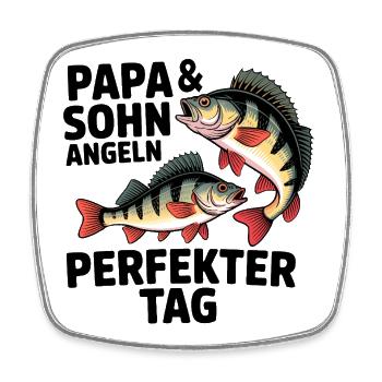 Papa und Sohn angeln zusammen - Viereckiger Kühlschrankmagnet - Weiß - Vorne