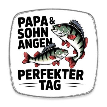 Papa und Sohn angeln zusammen - Viereckiger Kühlschrankmagnet - Weiß - Vorne
