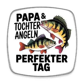 Papa und Tochter angeln zusammen - Viereckiger Kühlschrankmagnet - Weiß - Vorne