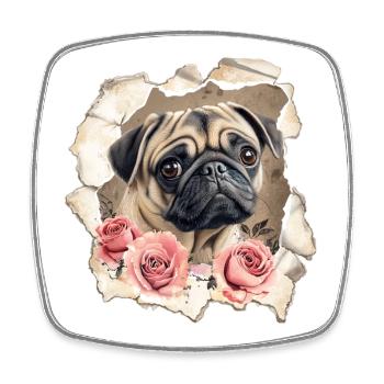 Pug with roses - Square fridge magnet - white - Front