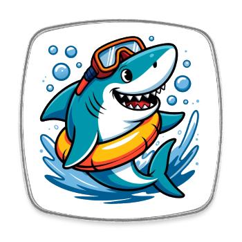 Hai mit Taucherbrille Cartoon - Viereckiger Kühlschrankmagnet - Weiß - Vorne