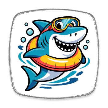 Cheerful diving shark with swimming ring - Square fridge magnet - white - Front