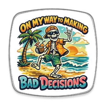 Skeleton Vacation Humor Funny Humor Beach - Square fridge magnet - white - Front