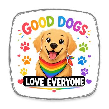 Chien Arc en Ciel Love Everyone - Magnet carré - blanc - Devant