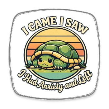 I came saw left scared turtle - Square fridge magnet - white - Front