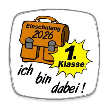 Einschulung 2026 Erste Klasse - Viereckiger Kühlschrankmagnet - Weiß - Vorne