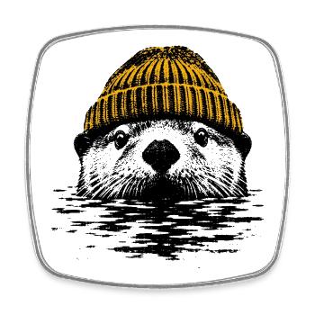 Otter Yellow Hat - Square fridge magnet - white - Front