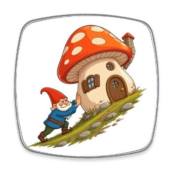 Mushroom house gnome pulls house - Square fridge magnet - white - Front