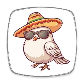 Taube Vogel Lustig Sombrero - Viereckiger Kühlschrankmagnet - Weiß - Vorne