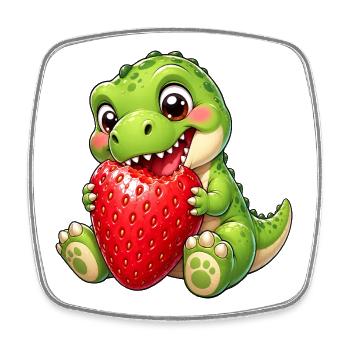 Dino T-Rex with Strawberry Summer Cartoon - Square fridge magnet - white - Front