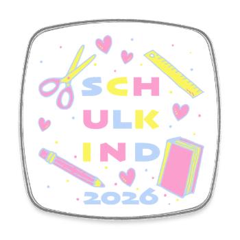 Schulkind 2026 – Einschulung Geschenk für Mädchen - Viereckiger Kühlschrankmagnet - Weiß - Vorne