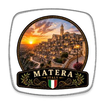 Matera Italy Holidays Mediterranean Old Town - Square fridge magnet - white - Front