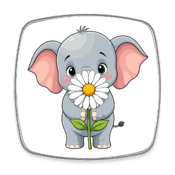 Little elephant with flower - Square fridge magnet - white - Front