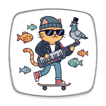 Cats Rocker sur skateboard Clavier - Magnet carré - blanc - Devant