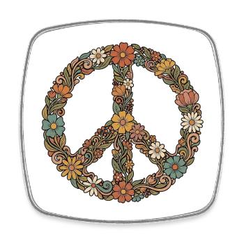60er Peace Symbol Blumen - Viereckiger Kühlschrankmagnet - Weiß - Vorne