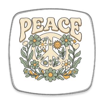 Frieden Retro 60er Blumen - Viereckiger Kühlschrankmagnet - Weiß - Vorne