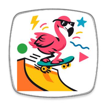 Flamingo Skateboard Neon - Viereckiger Kühlschrankmagnet - Weiß - Vorne