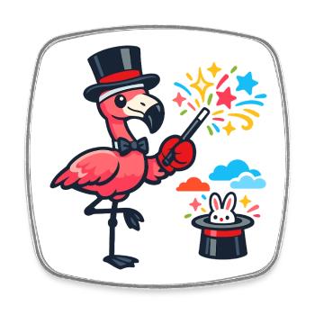 Flamingo-Zauberer im Hut - Viereckiger Kühlschrankmagnet - Weiß - Vorne