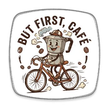 Kaffee zuerst auf dem Fahrrad - Viereckiger Kühlschrankmagnet - Weiß - Vorne