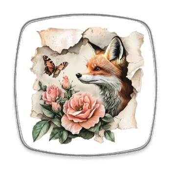 Fox with Butterfly - Square fridge magnet - white - Front