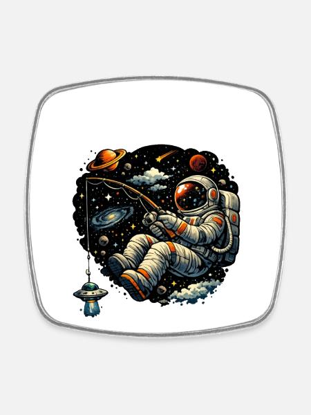 Cosmic Angler: Astronaut Fishing - Square fridge magnet - white