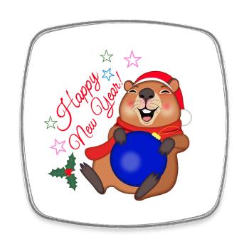 New Year's capybara - Square fridge magnet - white - Front