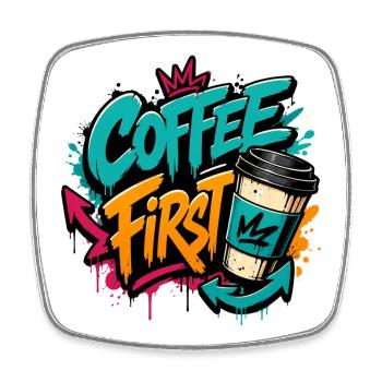 Café First Graffiti Tee - Magnet carré - blanc - Devant