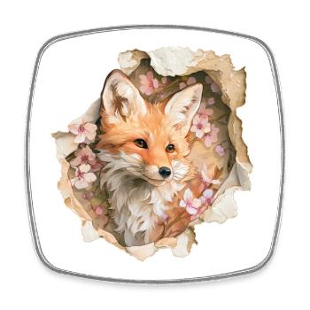 Renard aux cerisiers en fleurs - Magnet carré - blanc - Devant