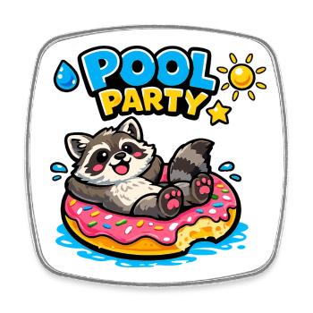 Raccoon Pool Party Donut - Viereckiger Kühlschrankmagnet - Weiß - Vorne