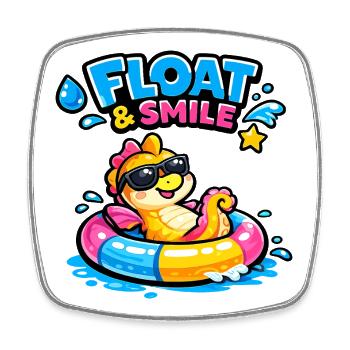 Summer fun dinosaur in a rubber dinghy - Square fridge magnet - white - Front